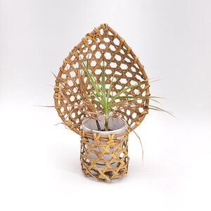 Wicker Planter Plant Stand Basket Table Top Flower Peacock Woven Bamboo